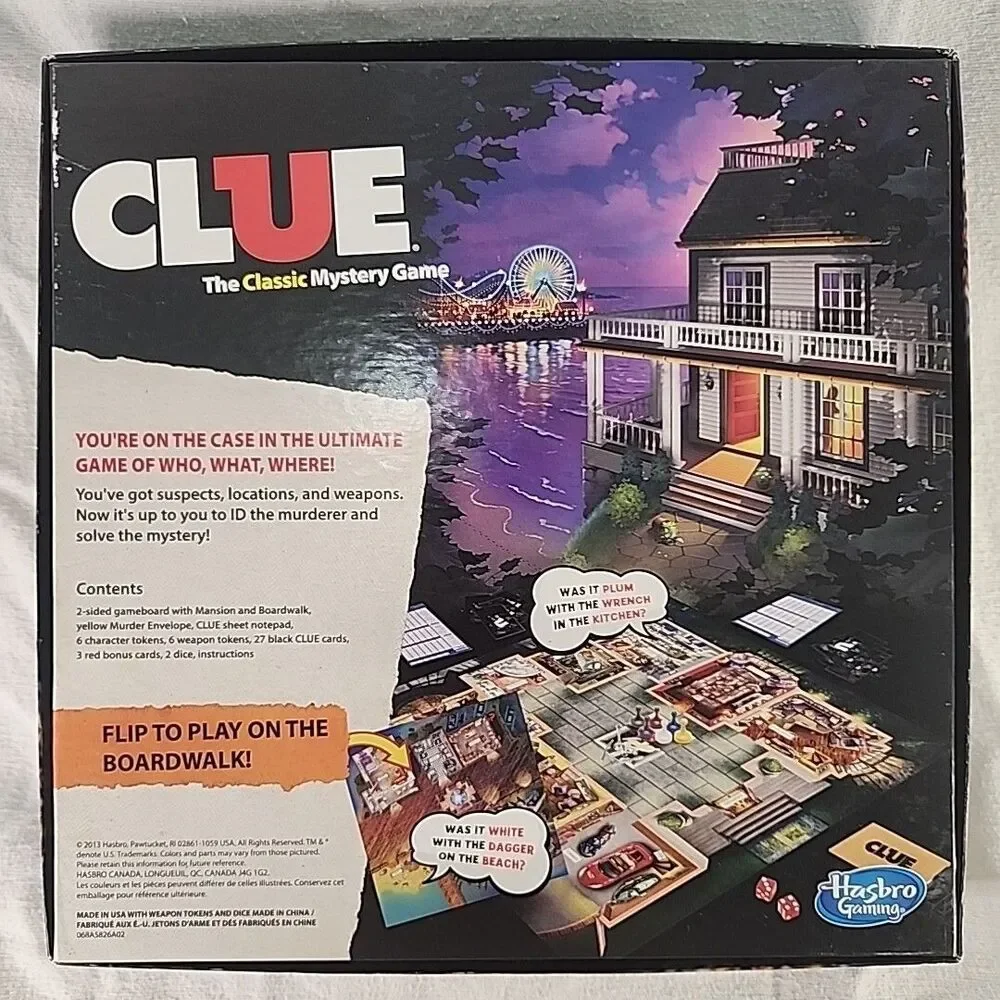 CLUE Board Game Classic Mystery Game by Hasbro With 2nd Crime Scene Complete Set